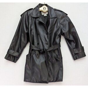 BB Dakota Women's Faux Leather Jacket Coat Size M Black Double-Breasted Belted